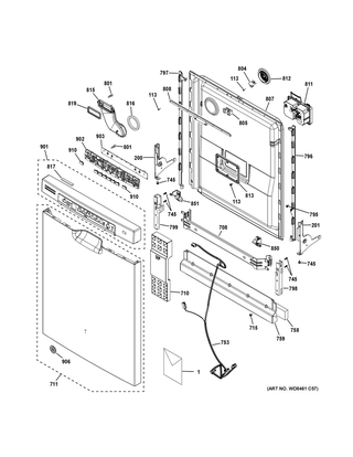 Escutcheon & Door Assembly Diagram and Parts List for GDF640HGM2WW  General Electric Dishwasher