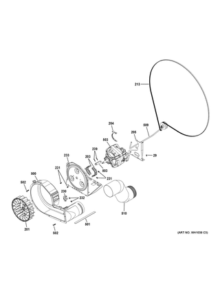 Blower & Motor Assembly Diagram and Parts List for GUD27ESPM0DG  General Electric Washer Dryer Combo