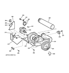 Blower & Motor Assembly Diagram and Parts List for DCCB330GJ3WC  General Electric Dryer