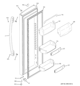 Fresh Food Door Diagram and Parts List for PSE25KSHEHSS  General Electric Refrigerator