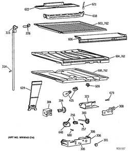 LIGHT SWITCHES & DRAIN FUNNEL Diagram and Parts List for CTX18G1XCRAA  General Electric Refrigerator