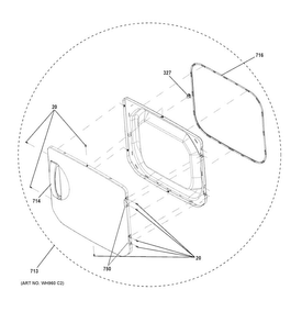 Door Diagram and Parts List for GUD27ESSJ0WW  General Electric Washer Dryer Combo