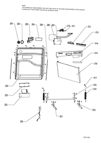 DOOR ASM Diagram and Parts List for GDF410SGF1WW  General Electric Dishwasher