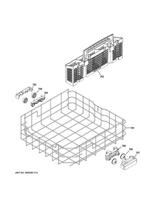 Lower Rack Assembly Diagram and Parts List for GDF510PGM0BB  General Electric Dishwasher