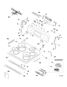 CONTROLS & COOKTOP Diagram and Parts List for JCBP63WK4WW  General Electric Range
