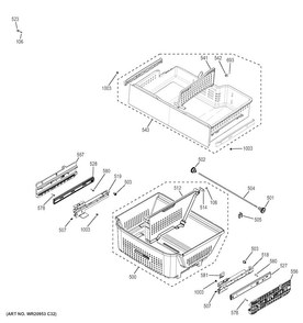 Freezer Shelves Diagram and Parts List for DFE28JSKBSS  General Electric Refrigerator