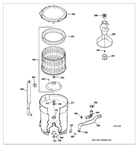 TUB, BASKET & AGITATOR Diagram and Parts List for HTAP1100F1WW  General Electric Washer