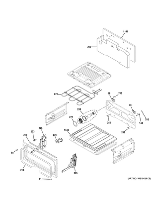 Upper Oven Diagram and Parts List for CGB550P3M1D1  General Electric Range