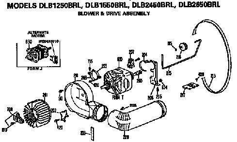 Blower And Drive Assembly Diagram and Parts List for DLB2650BRL  Hotpoint Dryer
