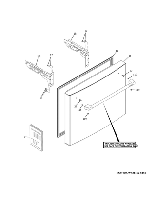 Freezer Door Diagram and Parts List for CWE19SP3NBD1  General Electric Refrigerator