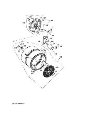 Drum Diagram and Parts List for GFD43GSSM0WW  General Electric Dryer