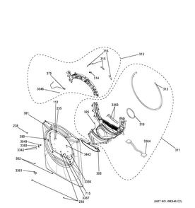 Front Panel Diagram and Parts List for GFDN120ED2WW  General Electric Dryer