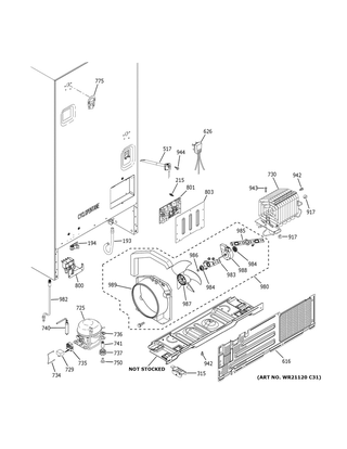 Machine Compartment Diagram and Parts List for GDE25ESKJRSS  General Electric Refrigerator