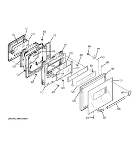 Door Diagram and Parts List for JRP15WW3WW  General Electric Wall Oven