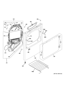 Front Panel And Door Diagram and Parts List for ETD48GASW0WB  General Electric Dryer