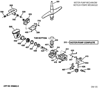 MOTOR & PUMP Diagram and Parts List for GSD4911X00WW  General Electric Dishwasher