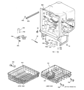 Body Parts Diagram and Parts List for HDA1200G20WW  Hotpoint Dishwasher
