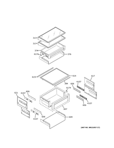 Fresh Food Shelves Diagram and Parts List for CSB42WP2NKS1  General Electric Refrigerator