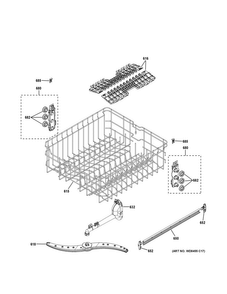 Upper Rack Assembly Diagram and Parts List for GDF520PSJ2SS  General Electric Dishwasher