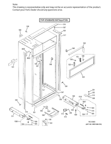 CASE PARTS - STANDARD Diagram and Parts List for ZISB360DKB  General Electric Refrigerator