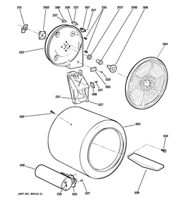 Drum Diagram and Parts List for DNCD450GGDWC  General Electric Dryer