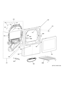 Front Panel & Door Diagram and Parts List for GTD65EBSJ2WS  General Electric Dryer