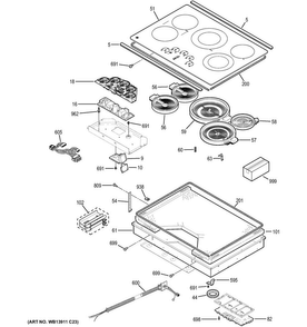 Control Panel & Cooktop Diagram and Parts List for PP9030SJ2SS  General Electric Cooktop