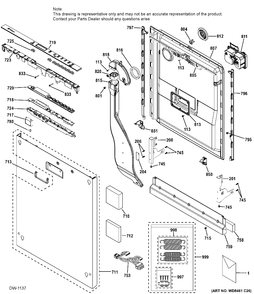 ESCUTCHEON & DOOR ASM Diagram and Parts List for ZDT975SIJ0II  General Electric Dishwasher