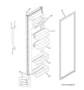 Fresh Food Door Diagram and Parts List for GSH22JGDDWW  General Electric Refrigerator
