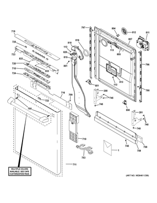 Escutcheon & Door Assembly Diagram and Parts List for CDT836P3M4D1  General Electric Dishwasher