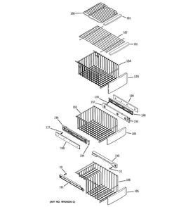 Freezer Shelves Diagram and Parts List for PSW26MSTASS  General Electric Refrigerator
