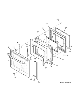 Door Diagram and Parts List for PHS930BL4TS  General Electric Range