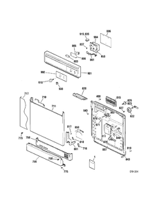 DOOR & CONTROLS Diagram and Parts List for GLV1509P00WW  General Electric Dishwasher