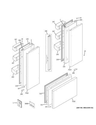 Doors Diagram and Parts List for ZIPS360NNBSS  General Electric Refrigerator