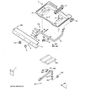 Gas & Burner Parts Diagram and Parts List for RGB518PCD2CT  Hotpoint Range