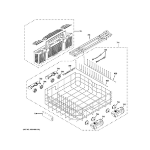 Lower Rack Assembly Diagram and Parts List for PDT715SYV3FS  General Electric Dishwasher