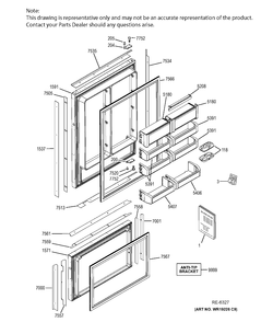 DOORS Diagram and Parts List for ZIC360NHARH  General Electric Refrigerator