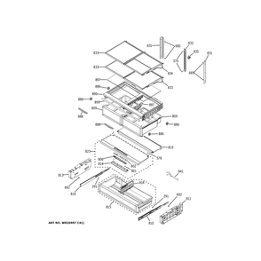Fresh Food Shelves Diagram and Parts List for ZWE23NSYBSS  General Electric Refrigerator