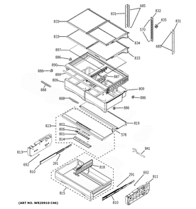 Fresh Food Shelves Diagram and Parts List for PYE22KBLSTS  General Electric Refrigerator