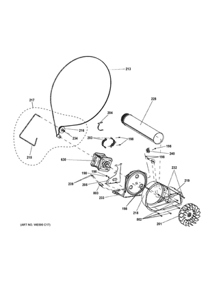 Blower & Motor Diagram and Parts List for GFD40GSCM0WW  General Electric Dryer