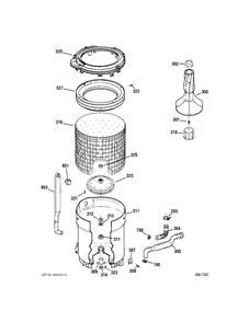 Tub Group Diagram and Parts List for GDWF800VWW  General Electric Washer