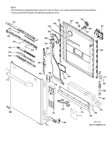 ESCUTCHEON & DOOR ASM Diagram and Parts List for ZDT800SPF7SS  General Electric Dishwasher