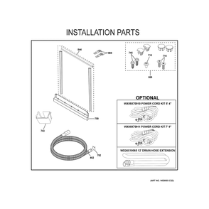 Installation Parts Diagram and Parts List for PDT705SYW3FS  General Electric Dishwasher