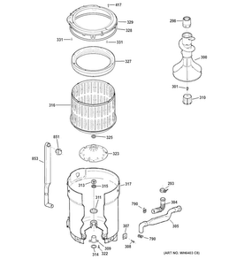 Tub, Basket & Agitator Diagram and Parts List for HTWP1400F2WW  Hotpoint Washer