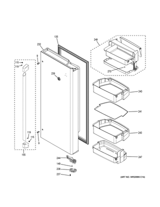Fresh Food Door - Rh Diagram and Parts List for CFE28TSHQSS  General Electric Refrigerator