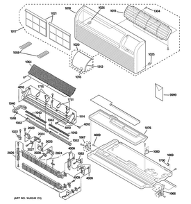 Grille, Heater & Base Pan Parts Diagram and Parts List for AZ61H15DACM3  General Electric Air Conditioner