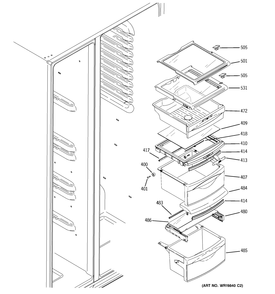 FRESH FOOD SHELVES Diagram and Parts List for DSE26JGECCBB  General Electric Refrigerator