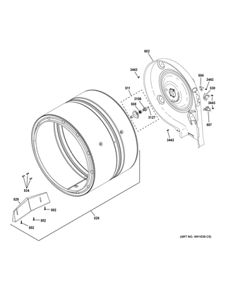 Drum Diagram and Parts List for XUD27GSSM1WW  General Electric Washer Dryer Combo