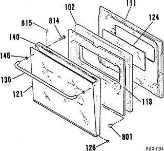 DOOR ASSEMBLY Diagram and Parts List for JCKS05GR-3  General Electric Range