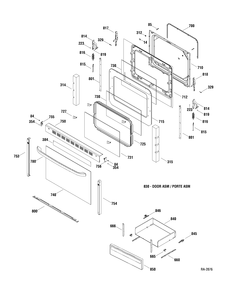 DOOR & DRAWER Diagram and Parts List for JCBP35DP1WW  General Electric Range